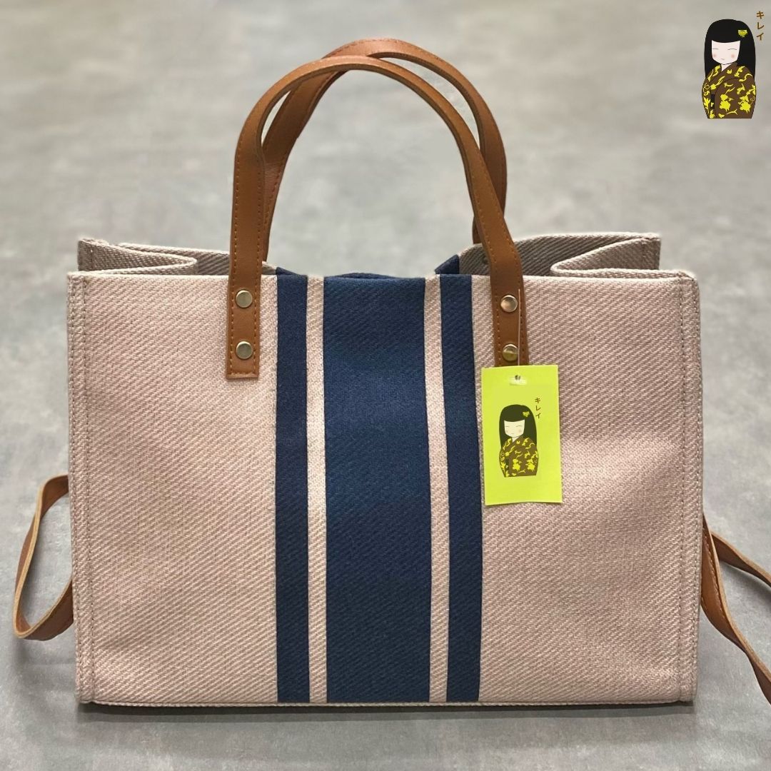 Kirei ECO stripes canvas tote HD Brown Blue